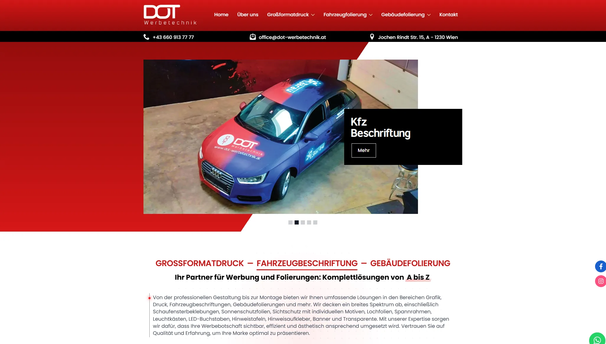 Website von DOT Werbetechnik
